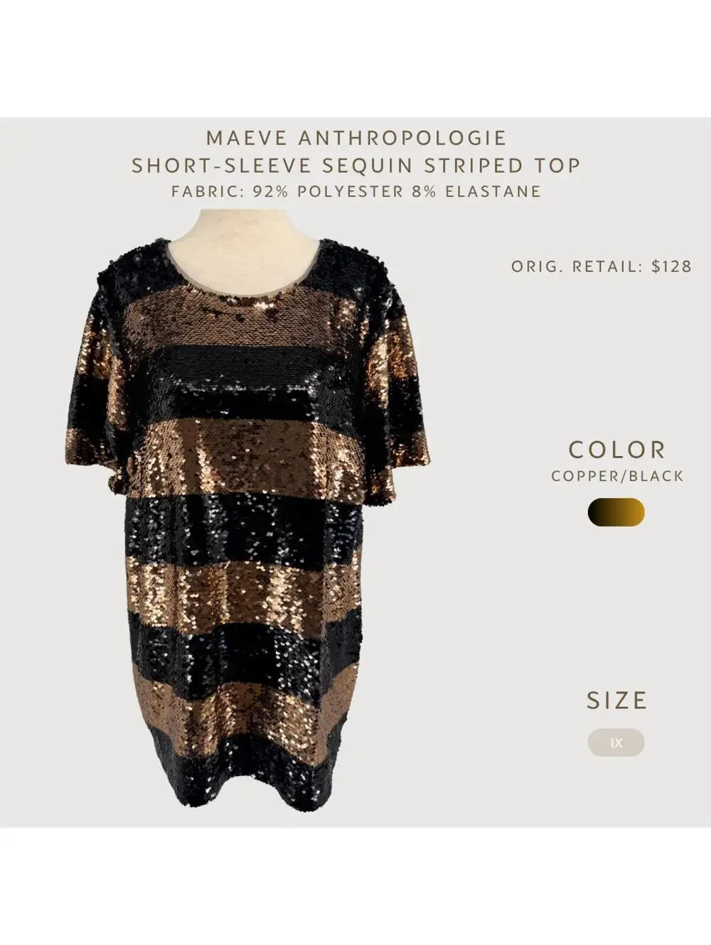 Maeve Anthropologie Sequin Top Copper Black 1X